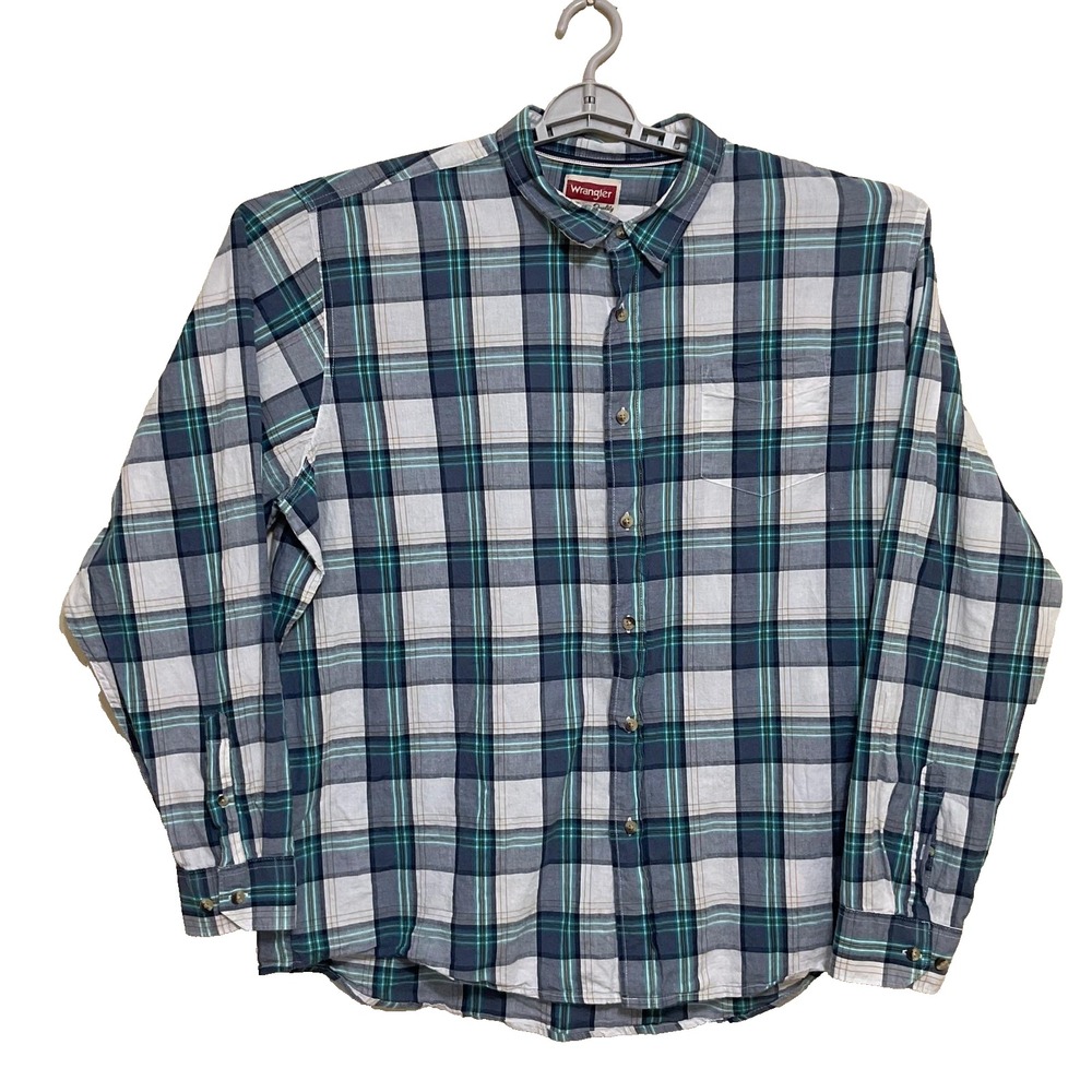 Wrangler Premium Quality‎ cotton Button Up Long Sleeve plaid Men's shirt Sz XXL